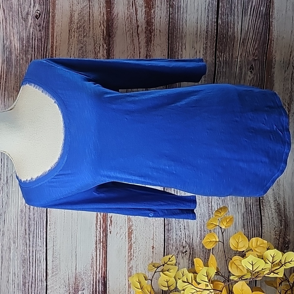 LANE BRYANT COOL & CASUAL 3/4 ROLL-TAB COBALT BLUE PULLOVER COTTON SLUB - Picture 2 of 13
